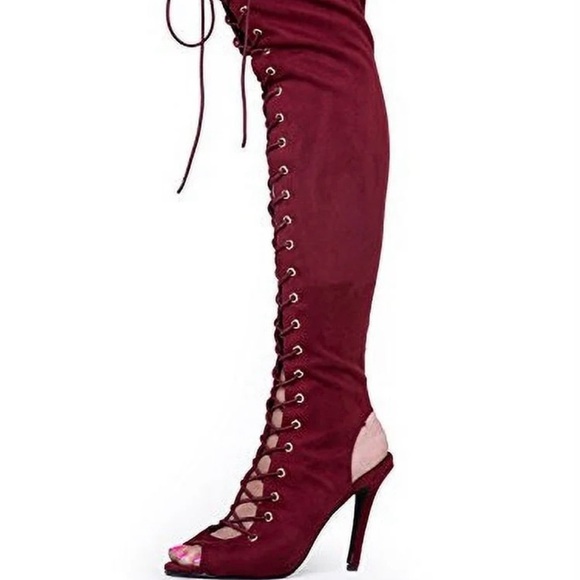 Breckelles Womens Randi-23 Faux Suede Lace Up Back Thigh High Boots Leopard - Picture 1 of 15